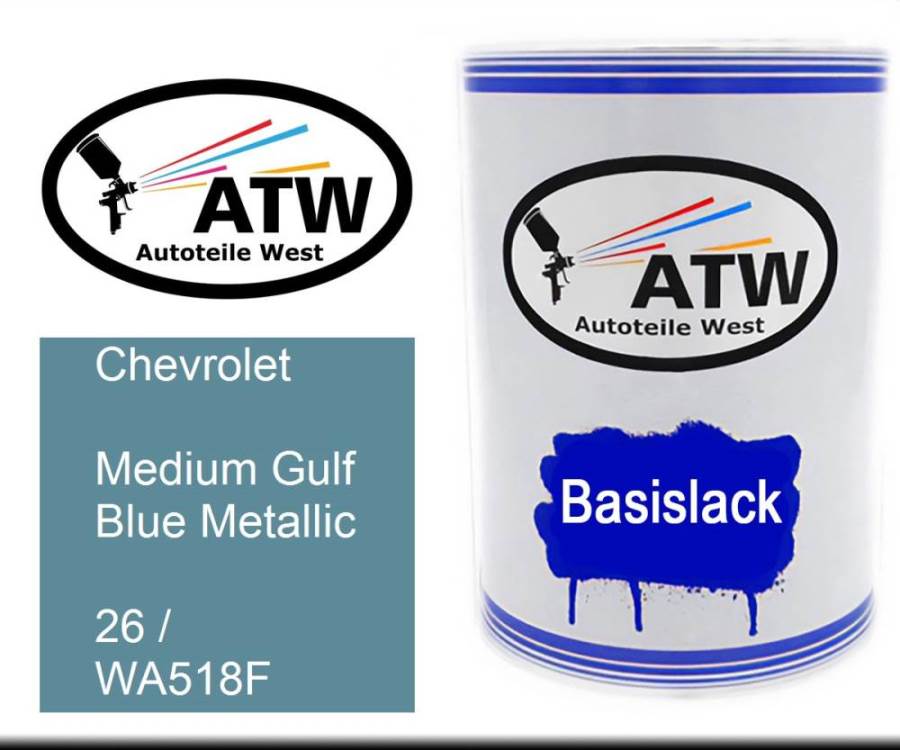 Chevrolet, Medium Gulf Blue Metallic, 26 / WA518F: 500ml Lackdose, von ATW Autoteile West.